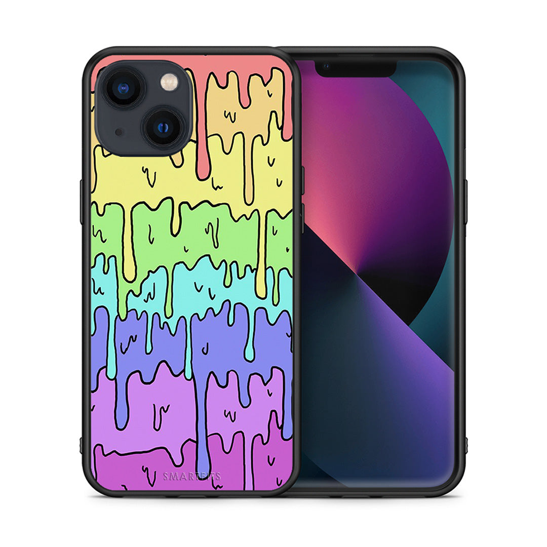Θήκη iPhone 13 Melting Rainbow από τη Smartfits με σχέδιο στο πίσω μέρος και μαύρο περίβλημα | iPhone 13 Melting Rainbow case with colorful back and black bezels