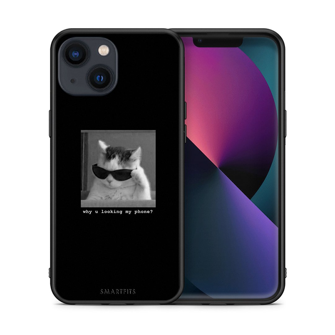 Θήκη iPhone 13 Mini Meme Cat από τη Smartfits με σχέδιο στο πίσω μέρος και μαύρο περίβλημα | iPhone 13 Mini Meme Cat case with colorful back and black bezels