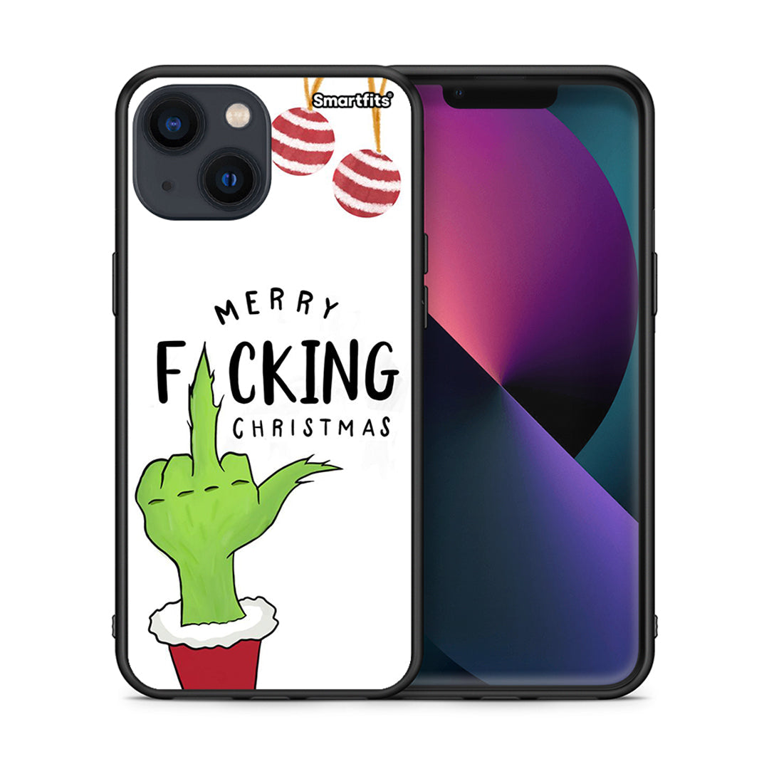 Θήκη iPhone 13 Mini Merry F Xmas από τη Smartfits με σχέδιο στο πίσω μέρος και μαύρο περίβλημα | iPhone 13 Mini Merry F Xmas case with colorful back and black bezels