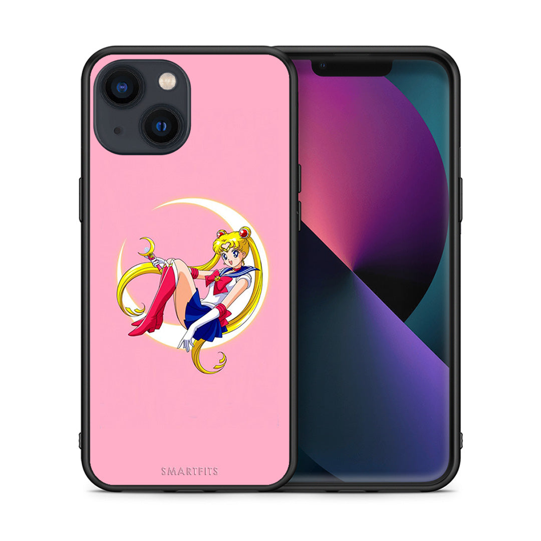 Θήκη iPhone 13 Mini Moon Girl από τη Smartfits με σχέδιο στο πίσω μέρος και μαύρο περίβλημα | iPhone 13 Mini Moon Girl case with colorful back and black bezels