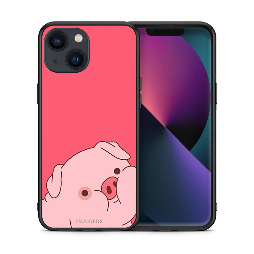 Θήκη Αγίου Βαλεντίνου iPhone 13 Pig Love 1 από τη Smartfits με σχέδιο στο πίσω μέρος και μαύρο περίβλημα | iPhone 13 Pig Love 1 case with colorful back and black bezels
