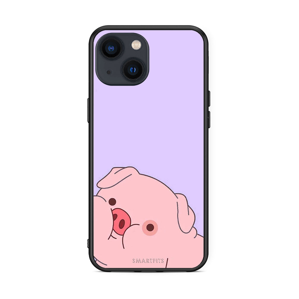 iPhone 13 Mini Pig Love 2 Θήκη Αγίου Βαλεντίνου από τη Smartfits με σχέδιο στο πίσω μέρος και μαύρο περίβλημα | Smartphone case with colorful back and black bezels by Smartfits