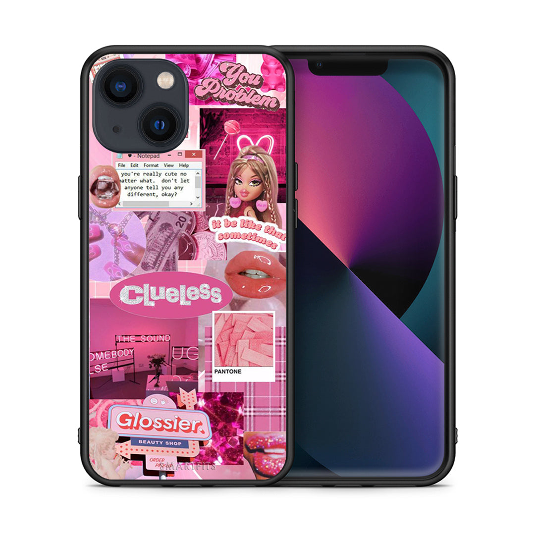 Θήκη Αγίου Βαλεντίνου iPhone 13 Mini Pink Love από τη Smartfits με σχέδιο στο πίσω μέρος και μαύρο περίβλημα | iPhone 13 Mini Pink Love case with colorful back and black bezels