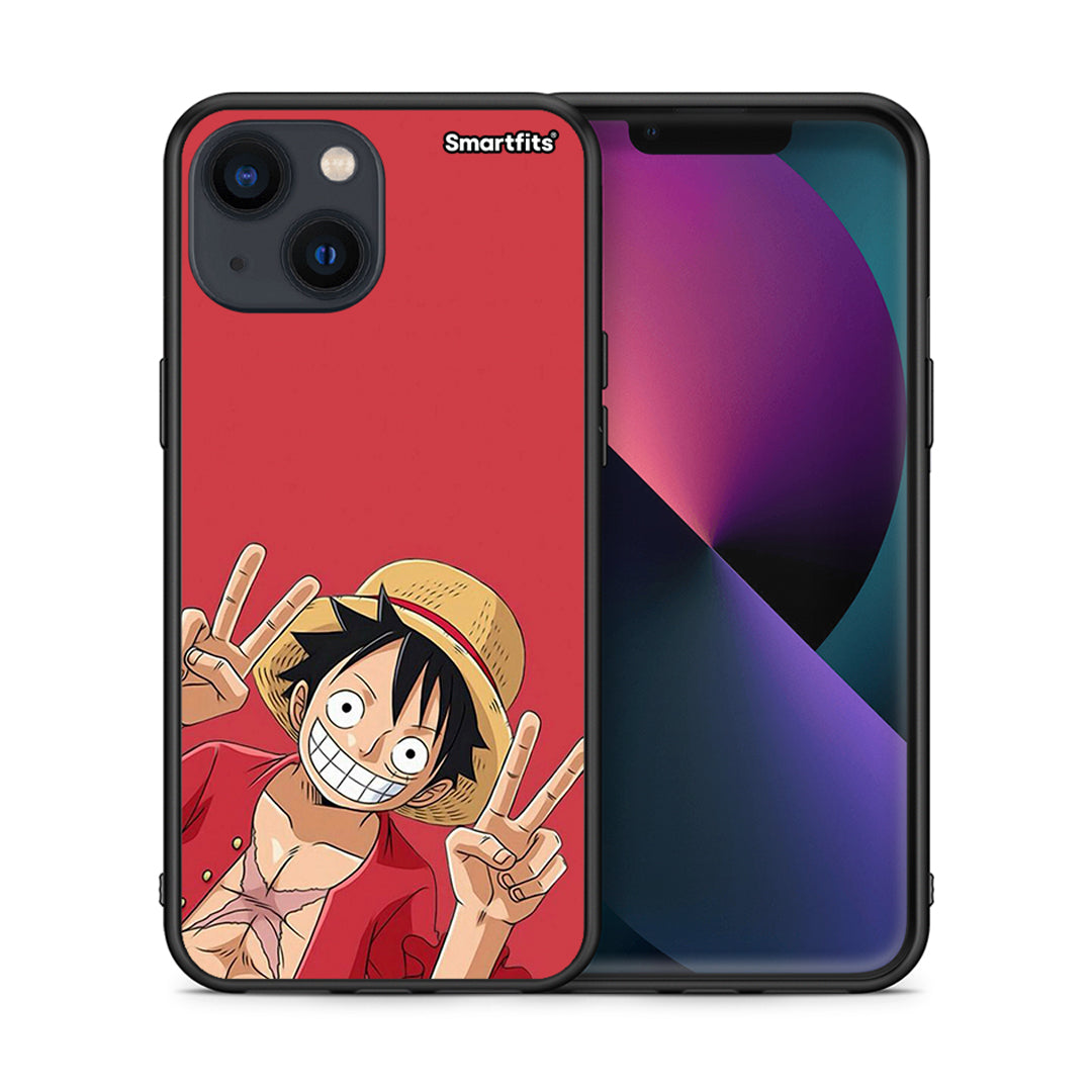 Θήκη iPhone 13 Mini Pirate Luffy από τη Smartfits με σχέδιο στο πίσω μέρος και μαύρο περίβλημα | iPhone 13 Mini Pirate Luffy case with colorful back and black bezels