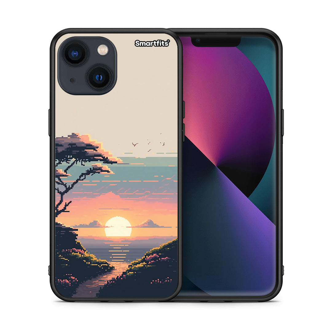 Θήκη iPhone 13 Pixel Sunset από τη Smartfits με σχέδιο στο πίσω μέρος και μαύρο περίβλημα | iPhone 13 Pixel Sunset case with colorful back and black bezels