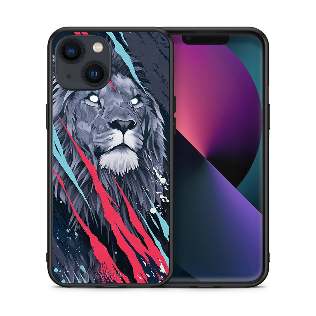 Θήκη iPhone 13 Mini Lion Designer PopArt από τη Smartfits με σχέδιο στο πίσω μέρος και μαύρο περίβλημα | iPhone 13 Mini Lion Designer PopArt case with colorful back and black bezels