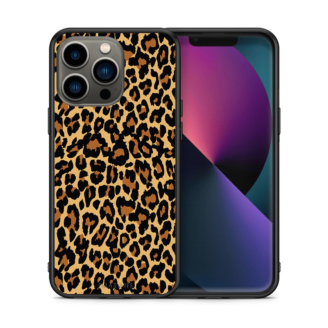 Θήκη iPhone 13 Pro Leopard Animal από τη Smartfits με σχέδιο στο πίσω μέρος και μαύρο περίβλημα | iPhone 13 Pro Leopard Animal case with colorful back and black bezels