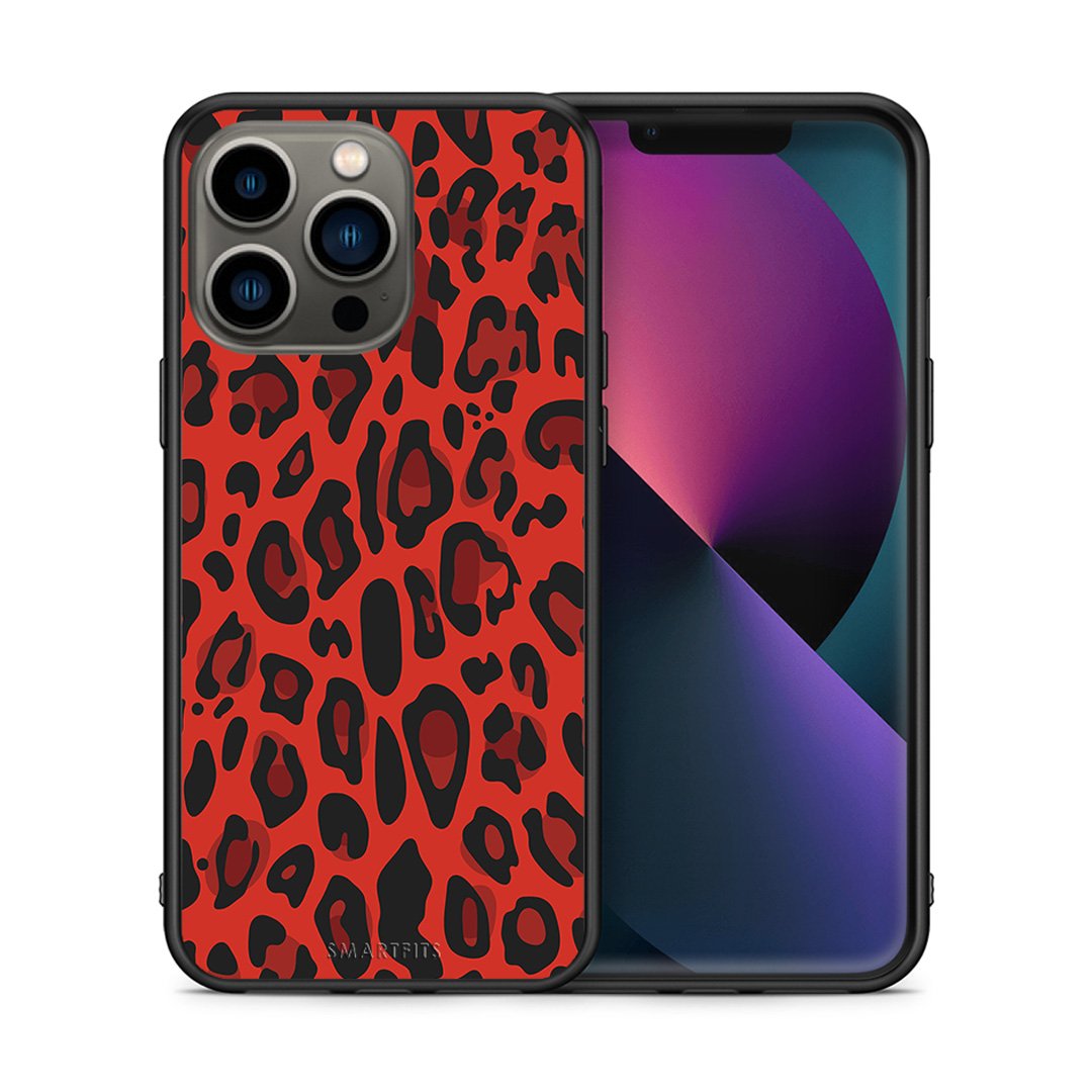 Θήκη iPhone 13 Pro Red Leopard Animal από τη Smartfits με σχέδιο στο πίσω μέρος και μαύρο περίβλημα | iPhone 13 Pro Red Leopard Animal case with colorful back and black bezels