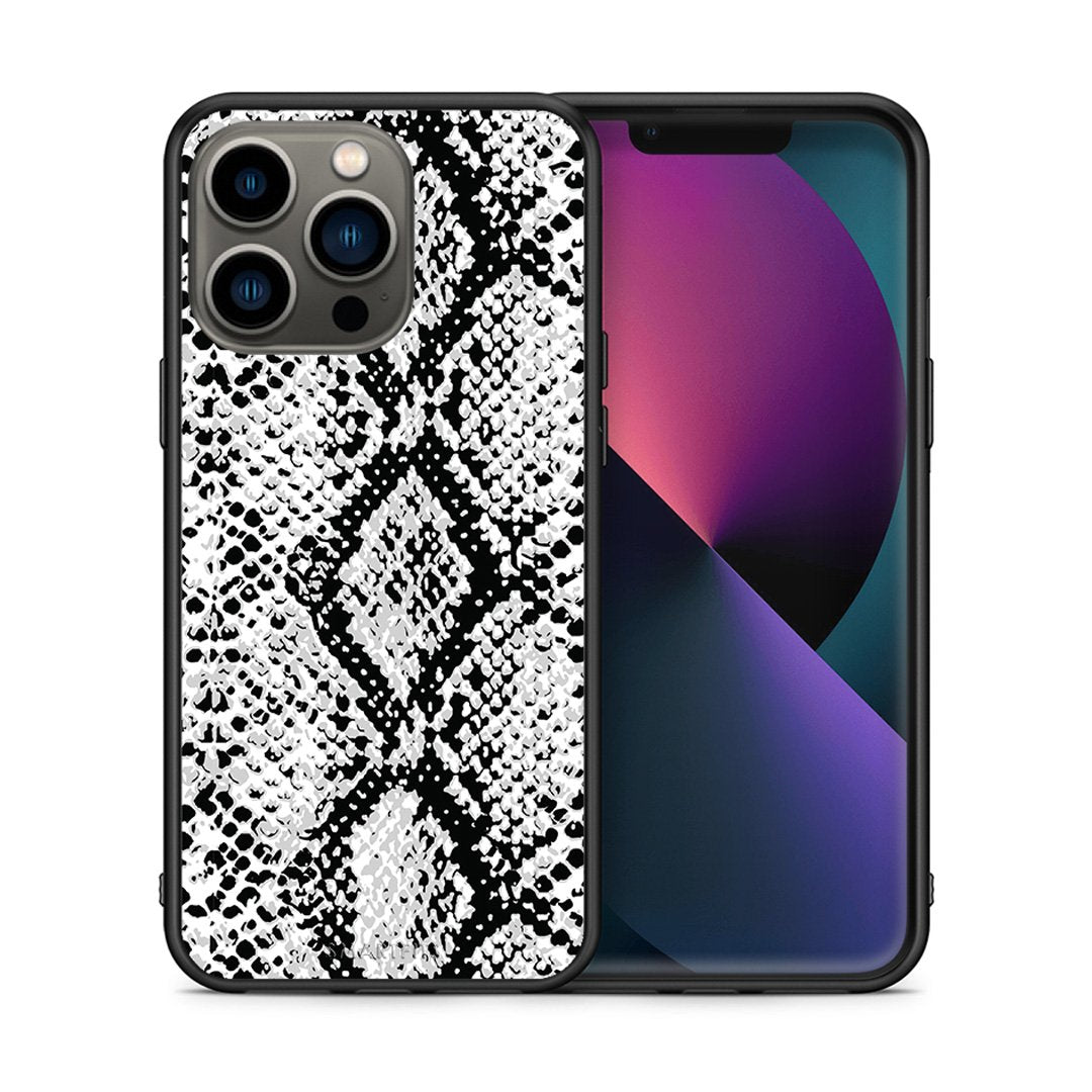 Θήκη iPhone 13 Pro White Snake Animal από τη Smartfits με σχέδιο στο πίσω μέρος και μαύρο περίβλημα | iPhone 13 Pro White Snake Animal case with colorful back and black bezels