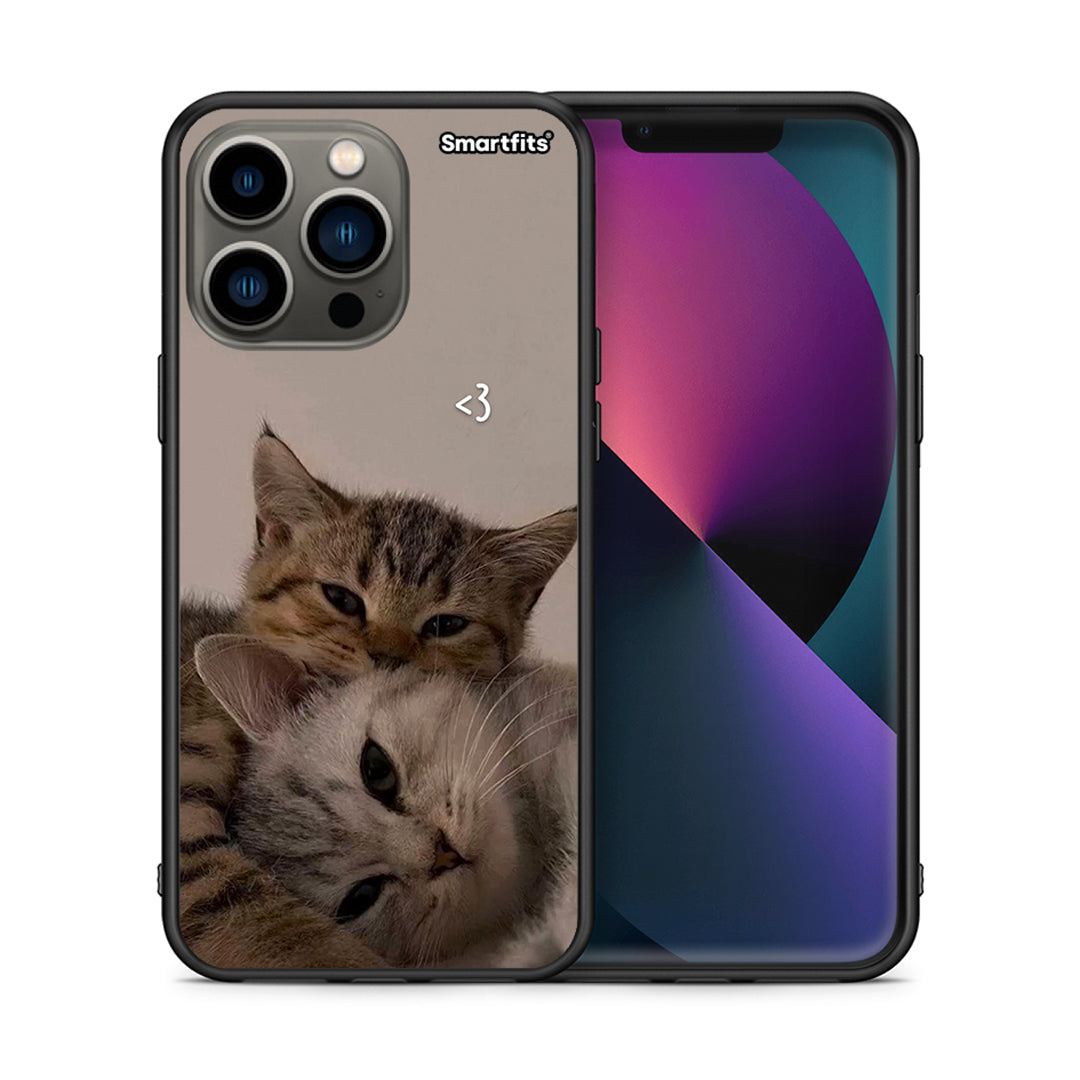 Θήκη iPhone 13 Pro Cats In Love από τη Smartfits με σχέδιο στο πίσω μέρος και μαύρο περίβλημα | iPhone 13 Pro Cats In Love case with colorful back and black bezels