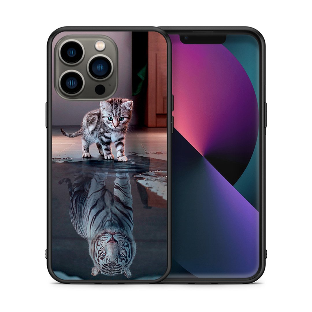 Θήκη iPhone 13 Pro Tiger Cute από τη Smartfits με σχέδιο στο πίσω μέρος και μαύρο περίβλημα | iPhone 13 Pro Tiger Cute case with colorful back and black bezels