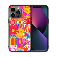 Thumbnail for Θήκη iPhone 13 Pro Hippie Love από τη Smartfits με σχέδιο στο πίσω μέρος και μαύρο περίβλημα | iPhone 13 Pro Hippie Love case with colorful back and black bezels