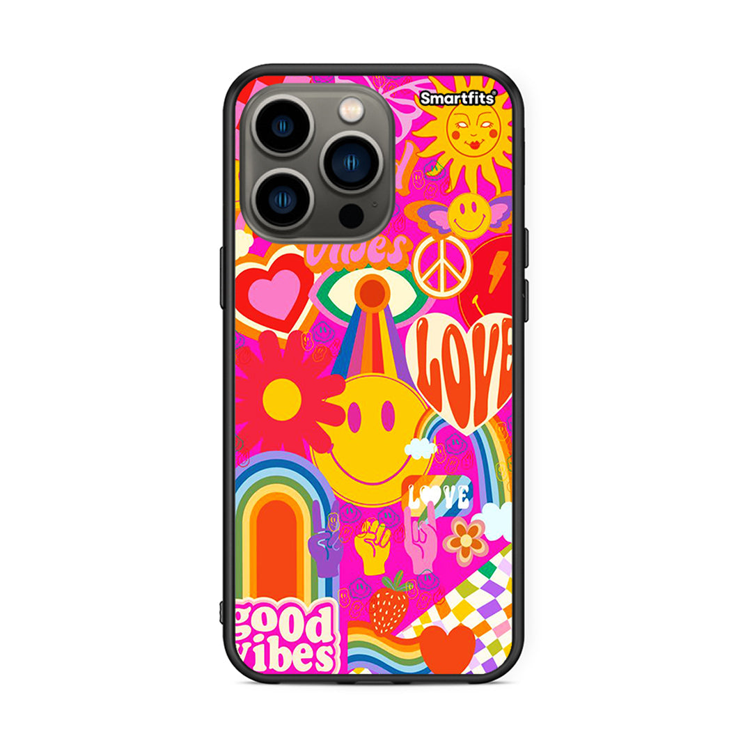 iPhone 13 Pro Hippie Love θήκη από τη Smartfits με σχέδιο στο πίσω μέρος και μαύρο περίβλημα | Smartphone case with colorful back and black bezels by Smartfits