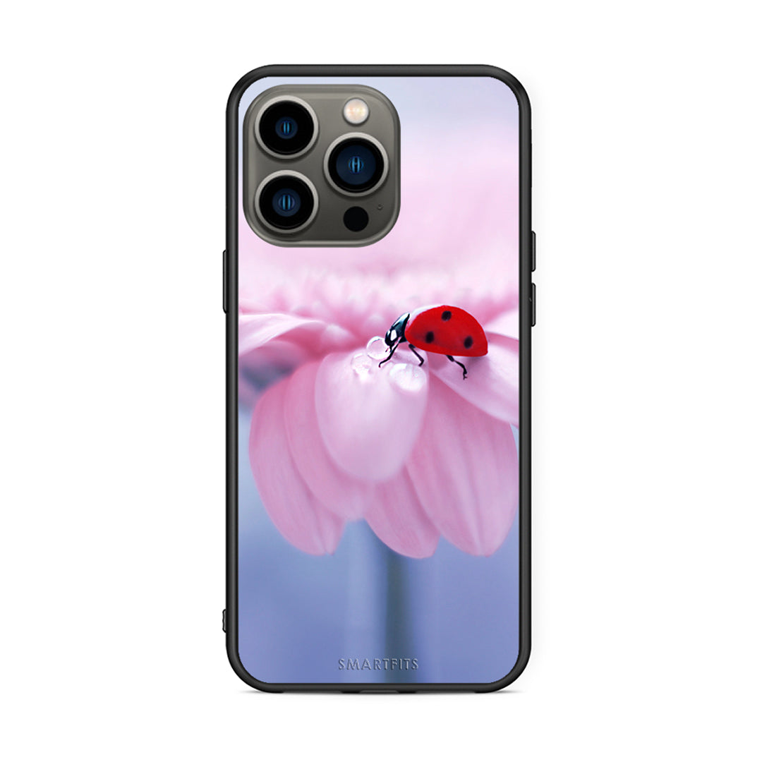 iPhone 13 Pro Ladybug Flower θήκη από τη Smartfits με σχέδιο στο πίσω μέρος και μαύρο περίβλημα | Smartphone case with colorful back and black bezels by Smartfits