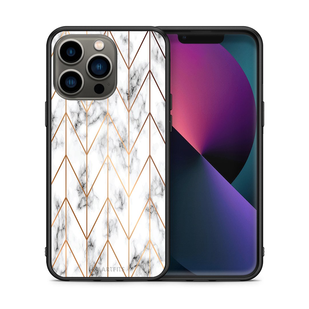 Θήκη iPhone 13 Pro Gold Geometric Marble από τη Smartfits με σχέδιο στο πίσω μέρος και μαύρο περίβλημα | iPhone 13 Pro Gold Geometric Marble case with colorful back and black bezels