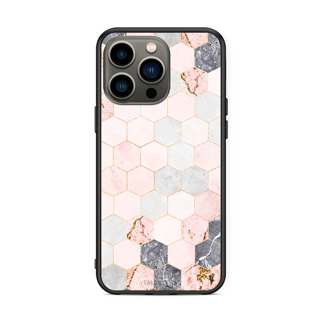 4 - iPhone 13 Pro Hexagon Pink Marble case, cover, bumper