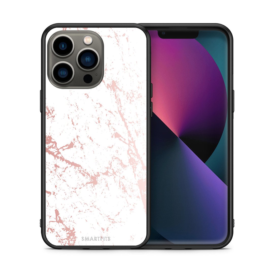 Θήκη iPhone 13 Pro Pink Splash Marble από τη Smartfits με σχέδιο στο πίσω μέρος και μαύρο περίβλημα | iPhone 13 Pro Pink Splash Marble case with colorful back and black bezels