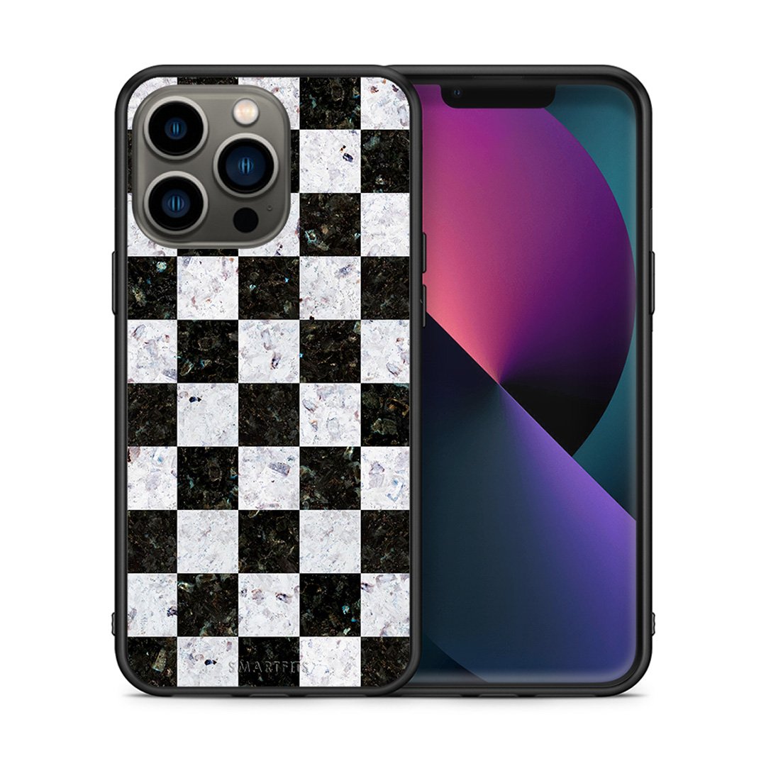 Θήκη iPhone 13 Pro Square Geometric Marble από τη Smartfits με σχέδιο στο πίσω μέρος και μαύρο περίβλημα | iPhone 13 Pro Square Geometric Marble case with colorful back and black bezels