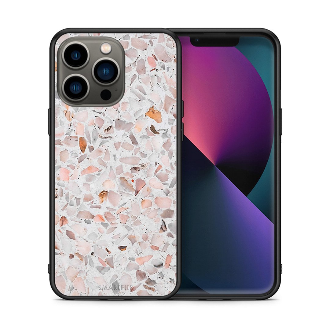 Θήκη iPhone 13 Pro Marble Terrazzo από τη Smartfits με σχέδιο στο πίσω μέρος και μαύρο περίβλημα | iPhone 13 Pro Marble Terrazzo case with colorful back and black bezels