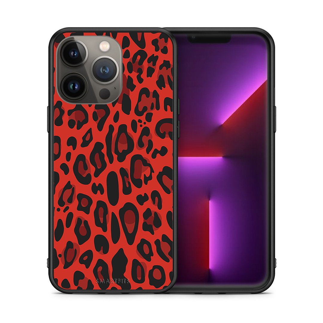 Θήκη iPhone 13 Pro Max Red Leopard Animal από τη Smartfits με σχέδιο στο πίσω μέρος και μαύρο περίβλημα | iPhone 13 Pro Max Red Leopard Animal case with colorful back and black bezels