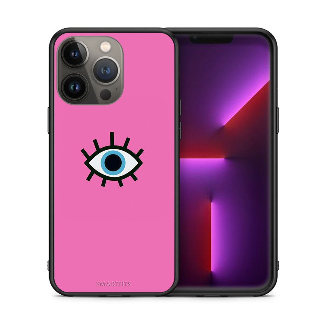 Θήκη iPhone 13 Pro Max Blue Eye Pink από τη Smartfits με σχέδιο στο πίσω μέρος και μαύρο περίβλημα | iPhone 13 Pro Max Blue Eye Pink case with colorful back and black bezels