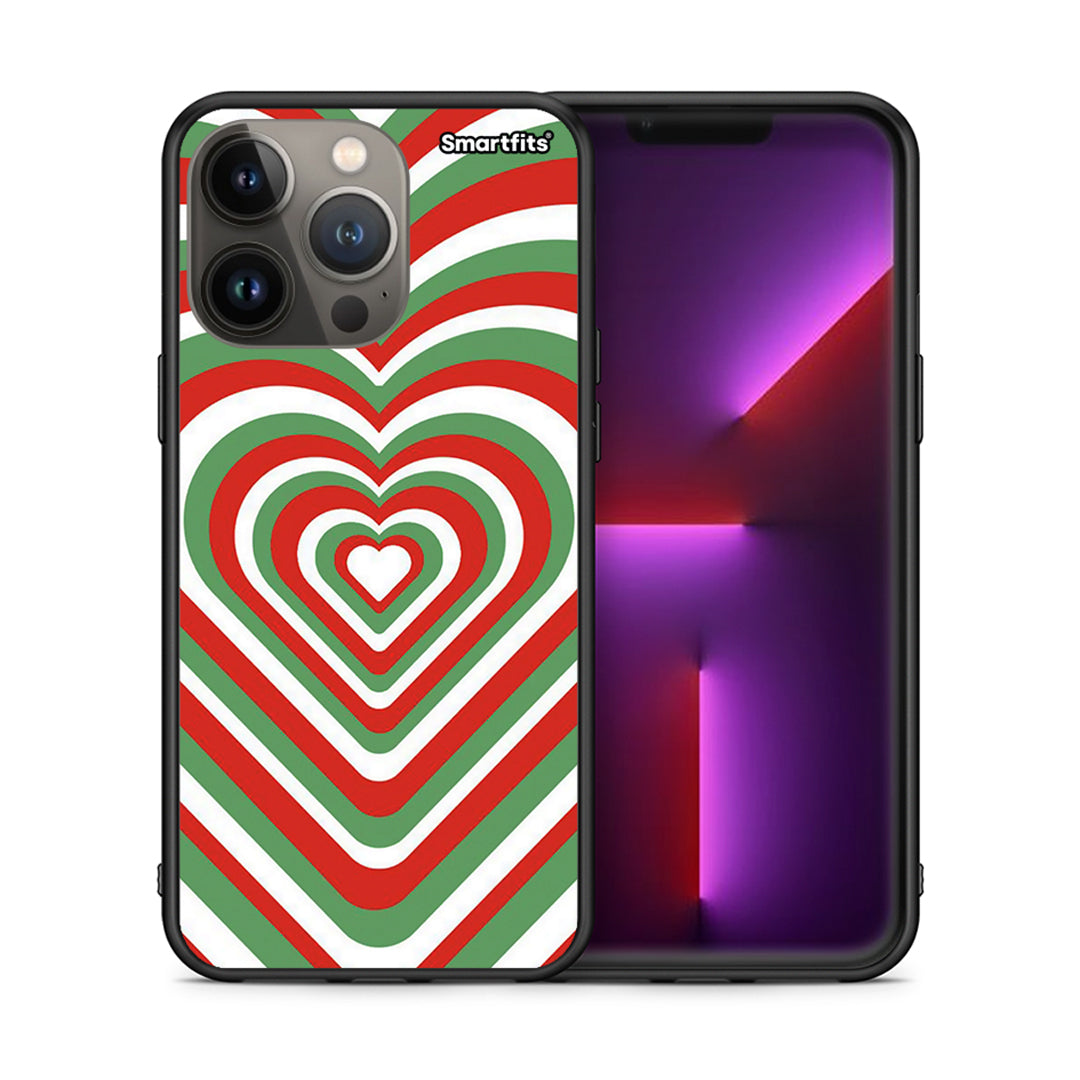 Θήκη iPhone 13 Pro Max Christmas Hearts από τη Smartfits με σχέδιο στο πίσω μέρος και μαύρο περίβλημα | iPhone 13 Pro Max Christmas Hearts case with colorful back and black bezels