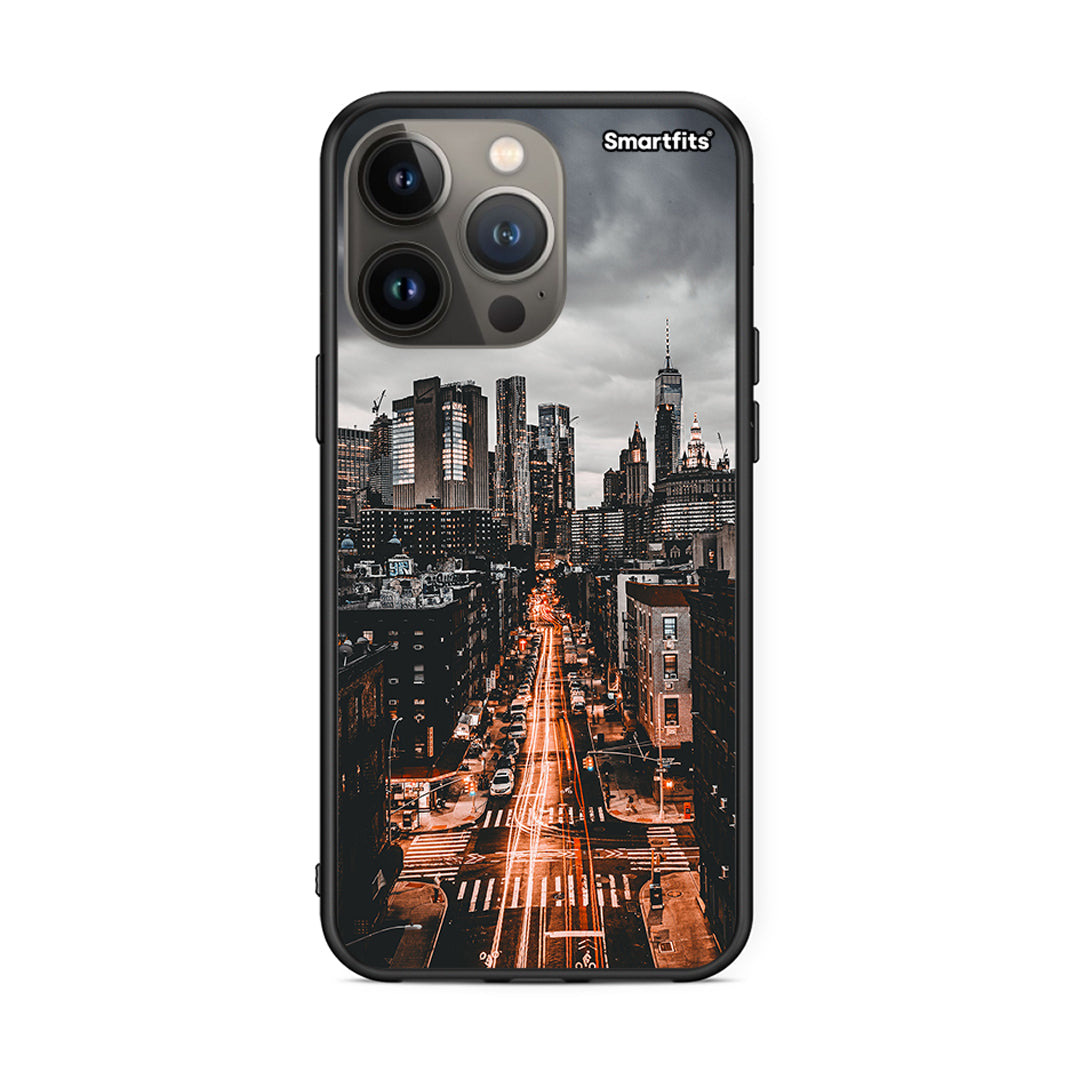 iPhone 13 Pro Max City Lights θήκη από τη Smartfits με σχέδιο στο πίσω μέρος και μαύρο περίβλημα | Smartphone case with colorful back and black bezels by Smartfits