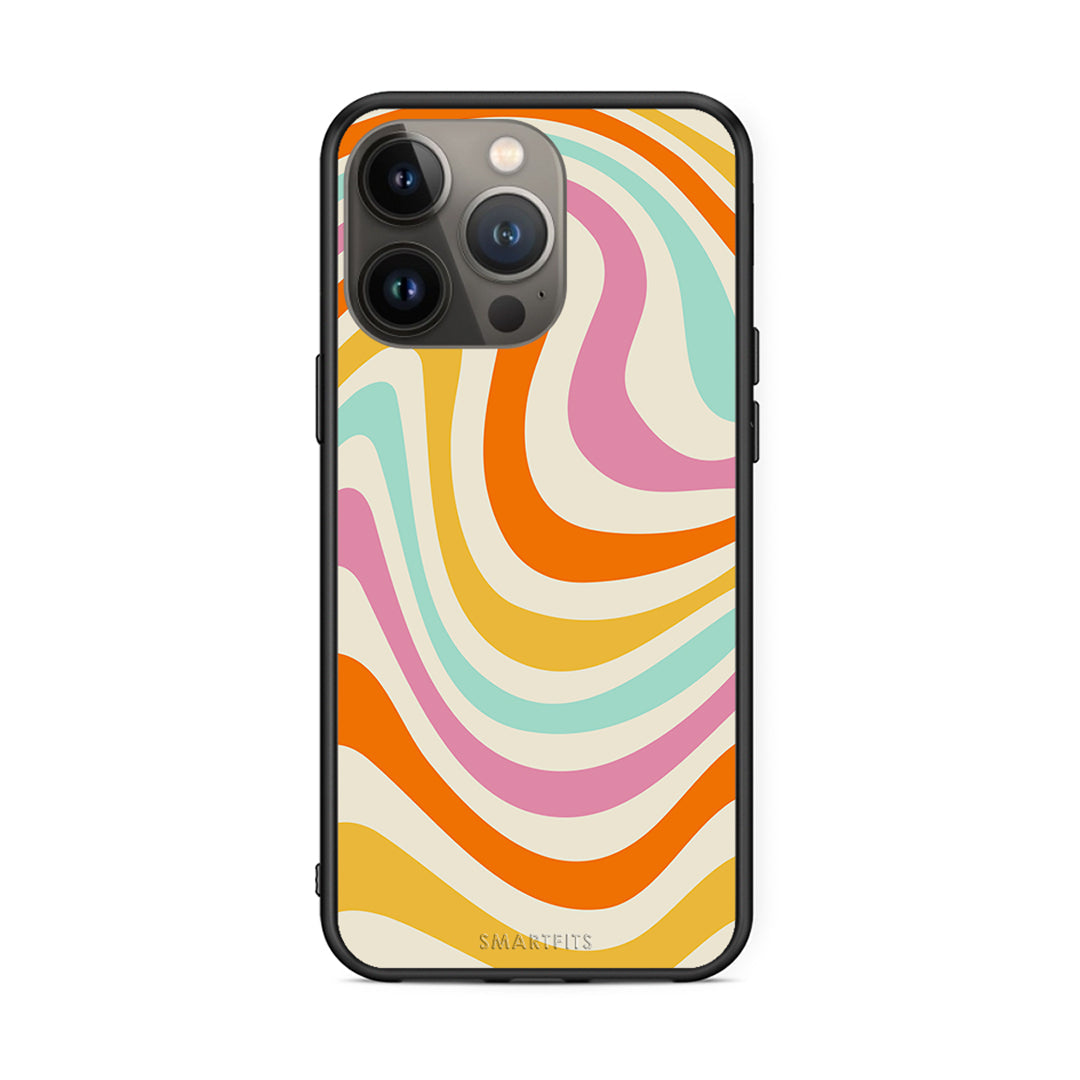 iPhone 13 Pro Max Colourful Waves θήκη από τη Smartfits με σχέδιο στο πίσω μέρος και μαύρο περίβλημα | Smartphone case with colorful back and black bezels by Smartfits