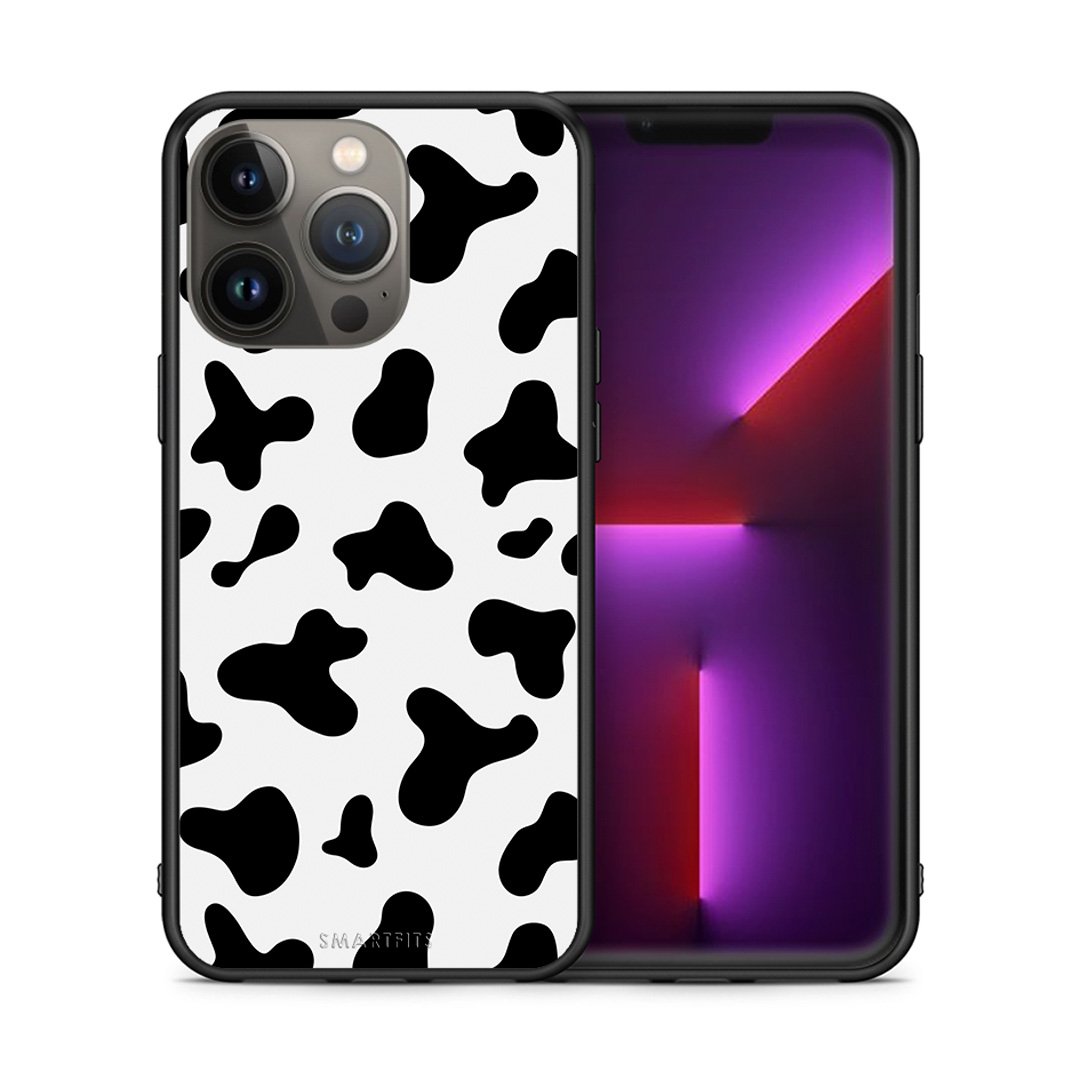 Θήκη iPhone 13 Pro Max Cow Print από τη Smartfits με σχέδιο στο πίσω μέρος και μαύρο περίβλημα | iPhone 13 Pro Max Cow Print case with colorful back and black bezels