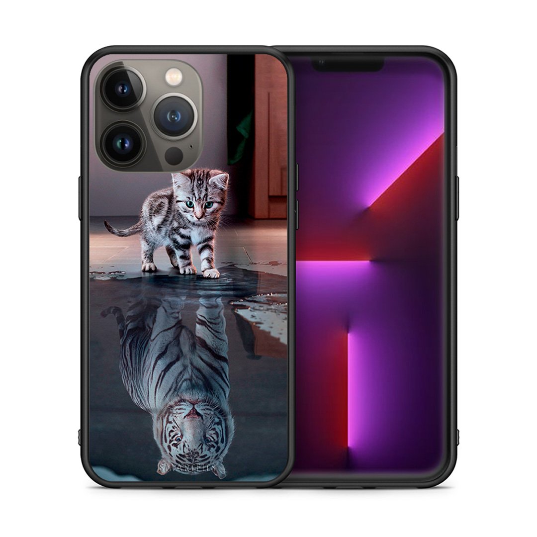Θήκη iPhone 13 Pro Max Tiger Cute από τη Smartfits με σχέδιο στο πίσω μέρος και μαύρο περίβλημα | iPhone 13 Pro Max Tiger Cute case with colorful back and black bezels