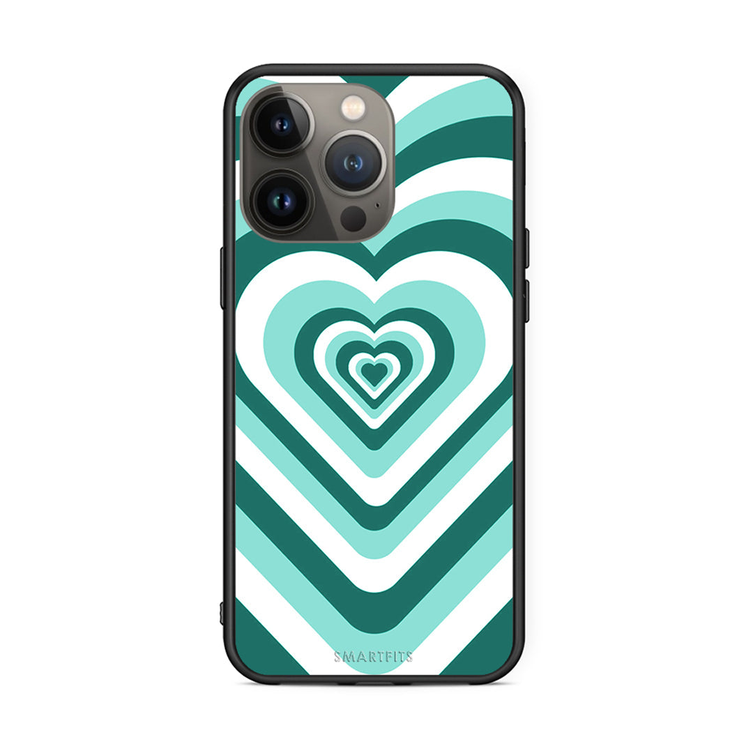 iPhone 13 Pro Max Green Hearts θήκη από τη Smartfits με σχέδιο στο πίσω μέρος και μαύρο περίβλημα | Smartphone case with colorful back and black bezels by Smartfits