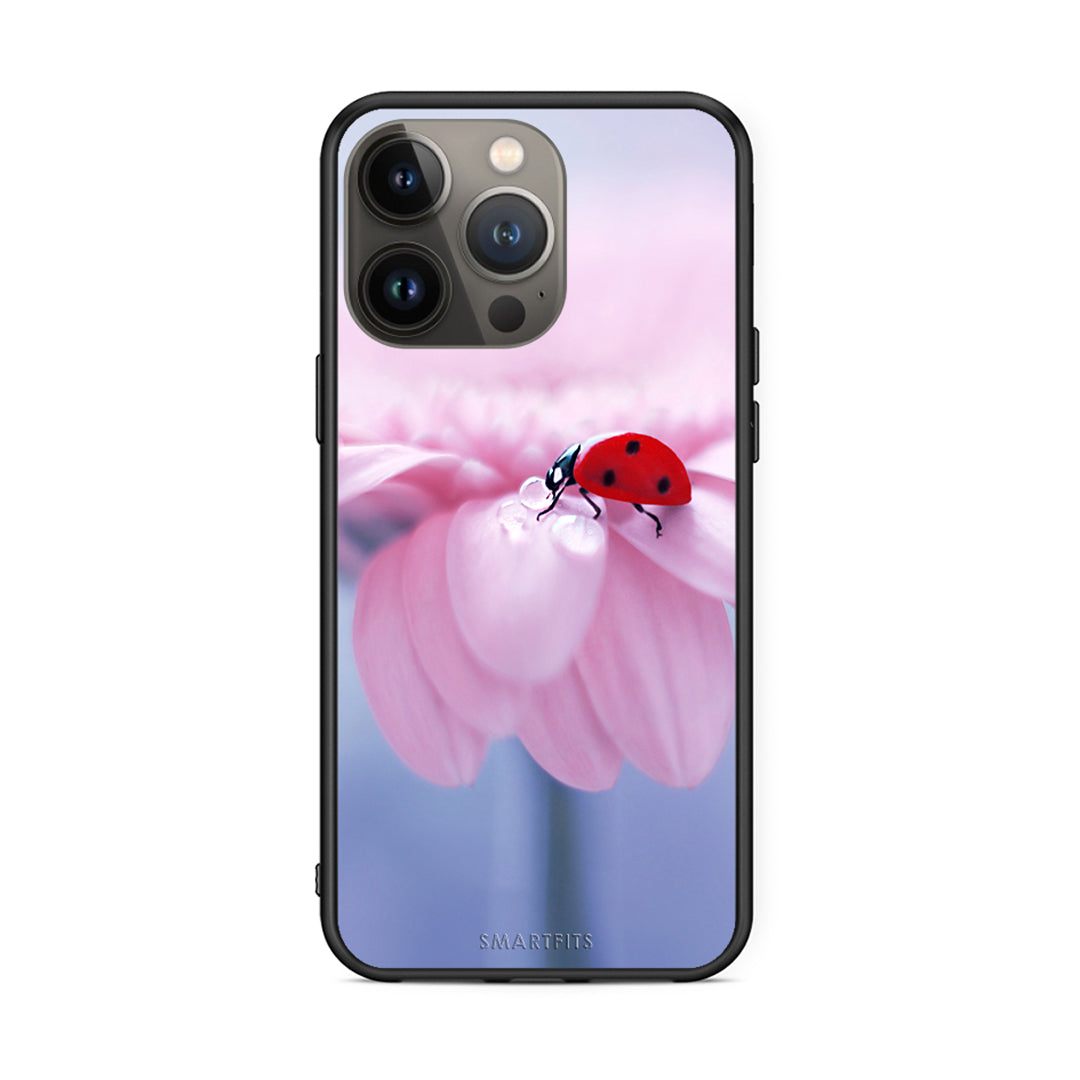 iPhone 13 Pro Max Ladybug Flower θήκη από τη Smartfits με σχέδιο στο πίσω μέρος και μαύρο περίβλημα | Smartphone case with colorful back and black bezels by Smartfits
