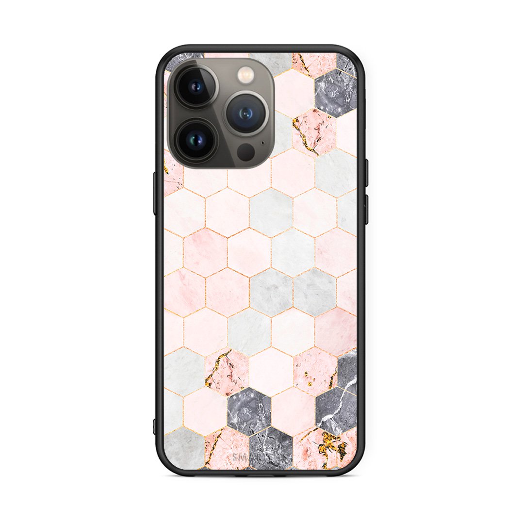 4 - iPhone 13 Pro Max Hexagon Pink Marble case, cover, bumper