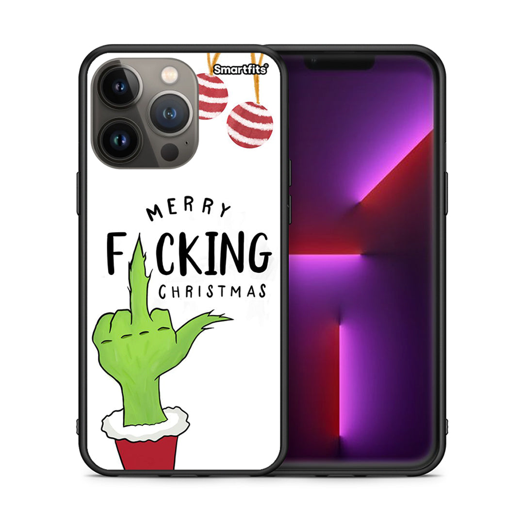 Θήκη iPhone 13 Pro Max Merry F Xmas από τη Smartfits με σχέδιο στο πίσω μέρος και μαύρο περίβλημα | iPhone 13 Pro Max Merry F Xmas case with colorful back and black bezels