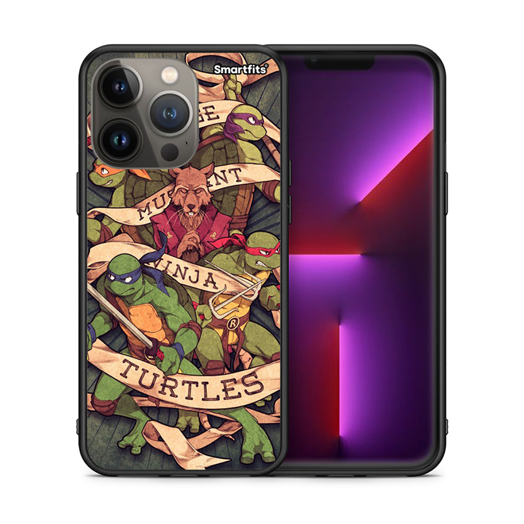 Θήκη iPhone 13 Pro Max Ninja Turtles από τη Smartfits με σχέδιο στο πίσω μέρος και μαύρο περίβλημα | iPhone 13 Pro Max Ninja Turtles case with colorful back and black bezels