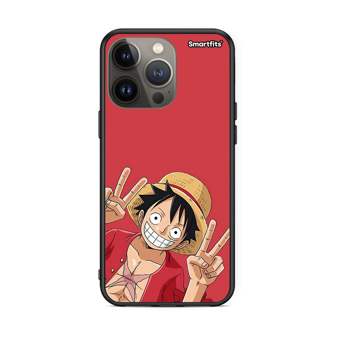 iPhone 13 Pro Max Pirate Luffy Θήκη από τη Smartfits με σχέδιο στο πίσω μέρος και μαύρο περίβλημα | Smartphone case with colorful back and black bezels by Smartfits