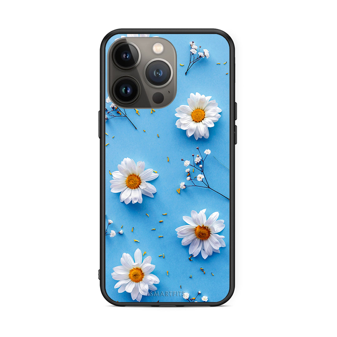 iPhone 13 Pro Max Real Daisies θήκη από τη Smartfits με σχέδιο στο πίσω μέρος και μαύρο περίβλημα | Smartphone case with colorful back and black bezels by Smartfits