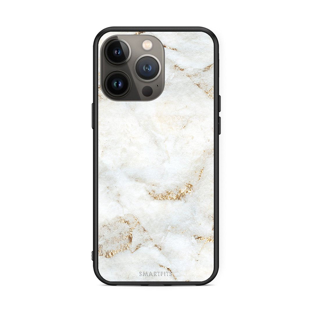 iPhone 13 Pro Max White Gold Marble θήκη από τη Smartfits με σχέδιο στο πίσω μέρος και μαύρο περίβλημα | Smartphone case with colorful back and black bezels by Smartfits