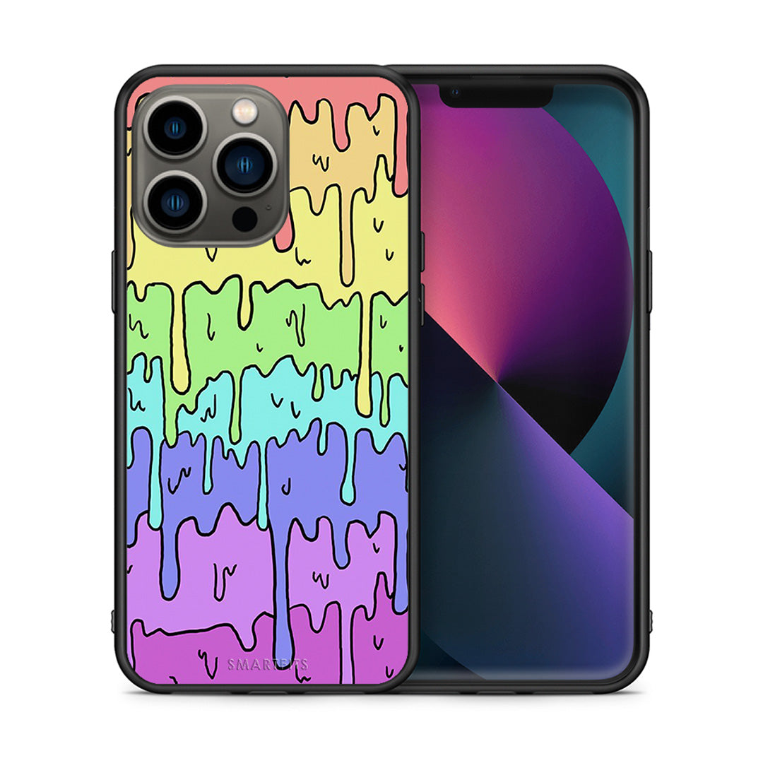 Θήκη iPhone 13 Pro Melting Rainbow από τη Smartfits με σχέδιο στο πίσω μέρος και μαύρο περίβλημα | iPhone 13 Pro Melting Rainbow case with colorful back and black bezels