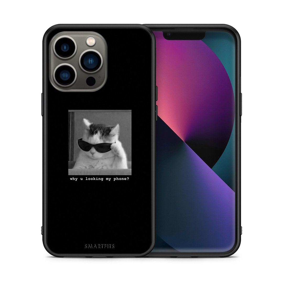 Θήκη iPhone 13 Pro Meme Cat από τη Smartfits με σχέδιο στο πίσω μέρος και μαύρο περίβλημα | iPhone 13 Pro Meme Cat case with colorful back and black bezels