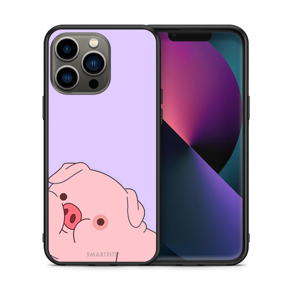 Θήκη Αγίου Βαλεντίνου iPhone 13 Pro Pig Love 2 από τη Smartfits με σχέδιο στο πίσω μέρος και μαύρο περίβλημα | iPhone 13 Pro Pig Love 2 case with colorful back and black bezels