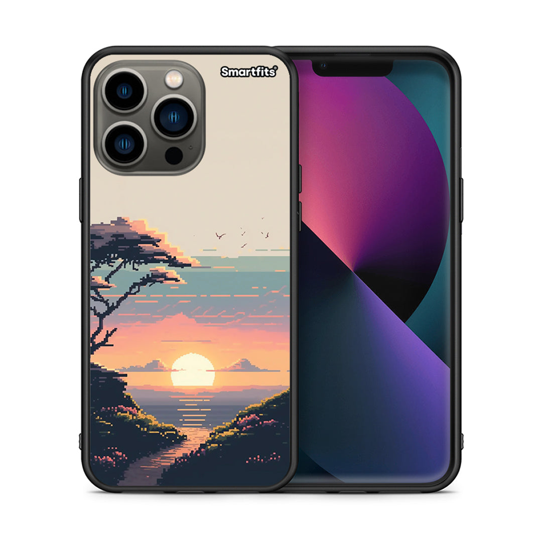 Θήκη iPhone 13 Pro Pixel Sunset από τη Smartfits με σχέδιο στο πίσω μέρος και μαύρο περίβλημα | iPhone 13 Pro Pixel Sunset case with colorful back and black bezels