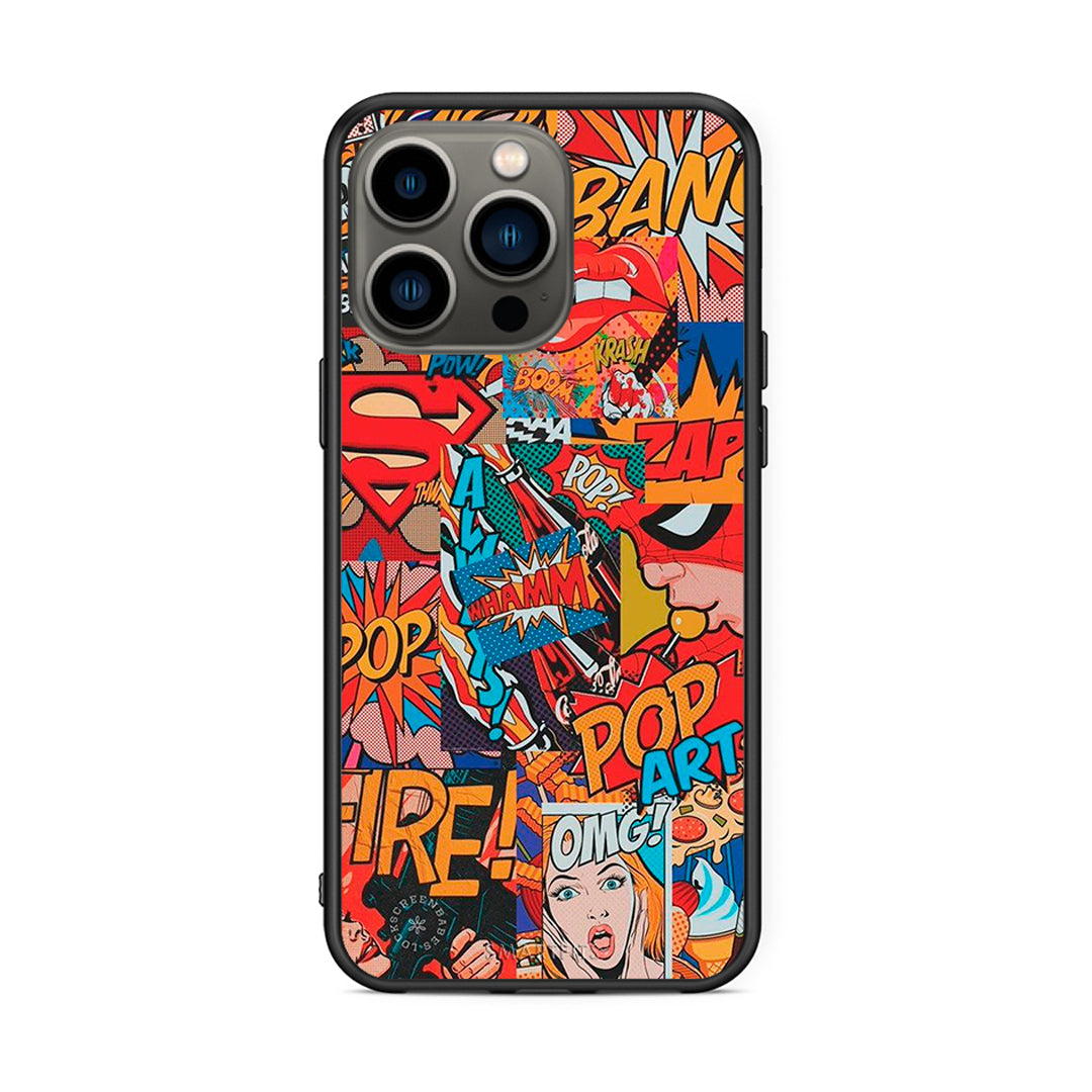 iPhone 13 Pro PopArt OMG θήκη από τη Smartfits με σχέδιο στο πίσω μέρος και μαύρο περίβλημα | Smartphone case with colorful back and black bezels by Smartfits