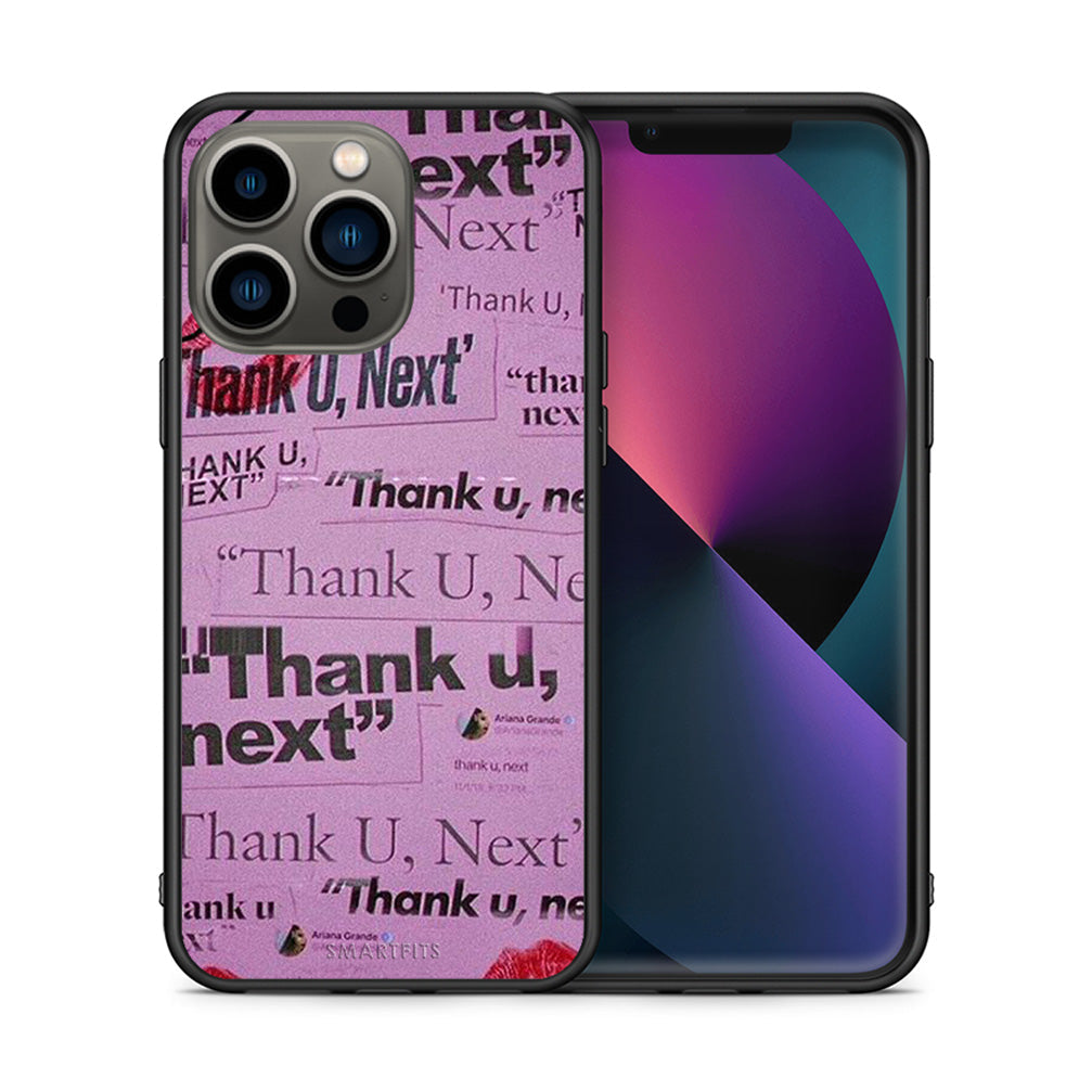 Θήκη Αγίου Βαλεντίνου iPhone 13 Pro Thank You Next από τη Smartfits με σχέδιο στο πίσω μέρος και μαύρο περίβλημα | iPhone 13 Pro Thank You Next case with colorful back and black bezels