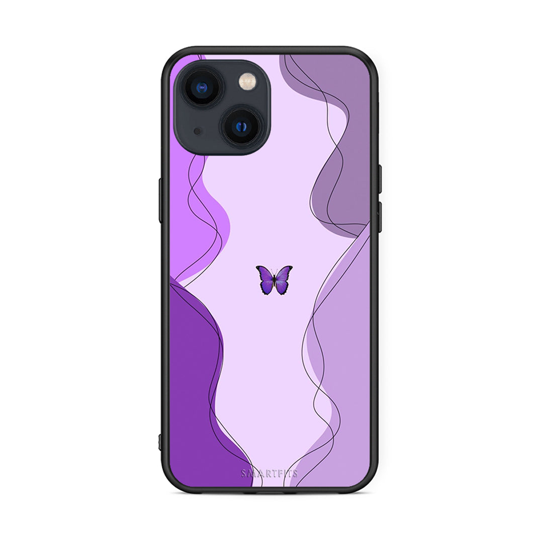 iPhone 13 Mini Purple Mariposa Θήκη Αγίου Βαλεντίνου από τη Smartfits με σχέδιο στο πίσω μέρος και μαύρο περίβλημα | Smartphone case with colorful back and black bezels by Smartfits