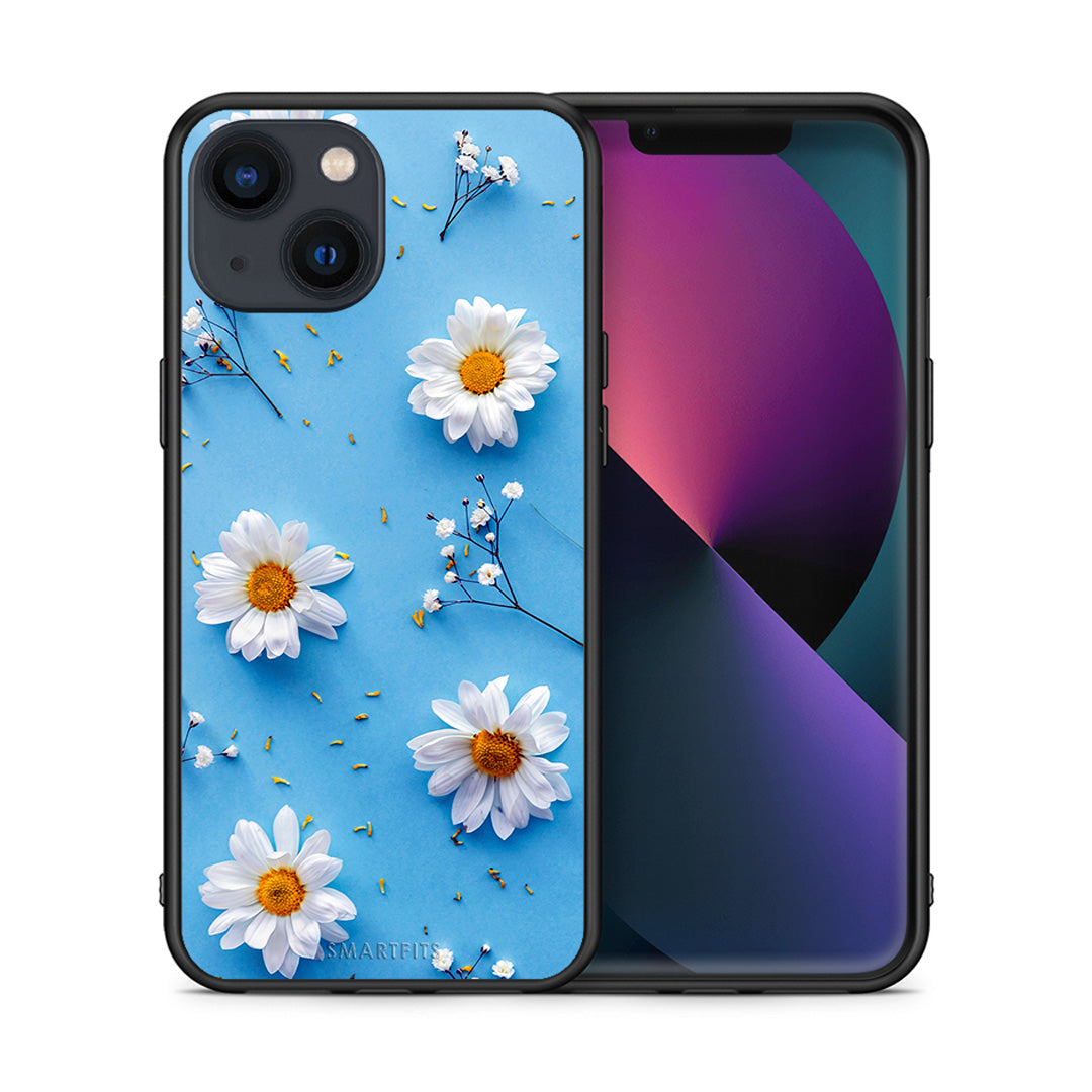 Θήκη iPhone 13 Mini Real Daisies από τη Smartfits με σχέδιο στο πίσω μέρος και μαύρο περίβλημα | iPhone 13 Mini Real Daisies case with colorful back and black bezels