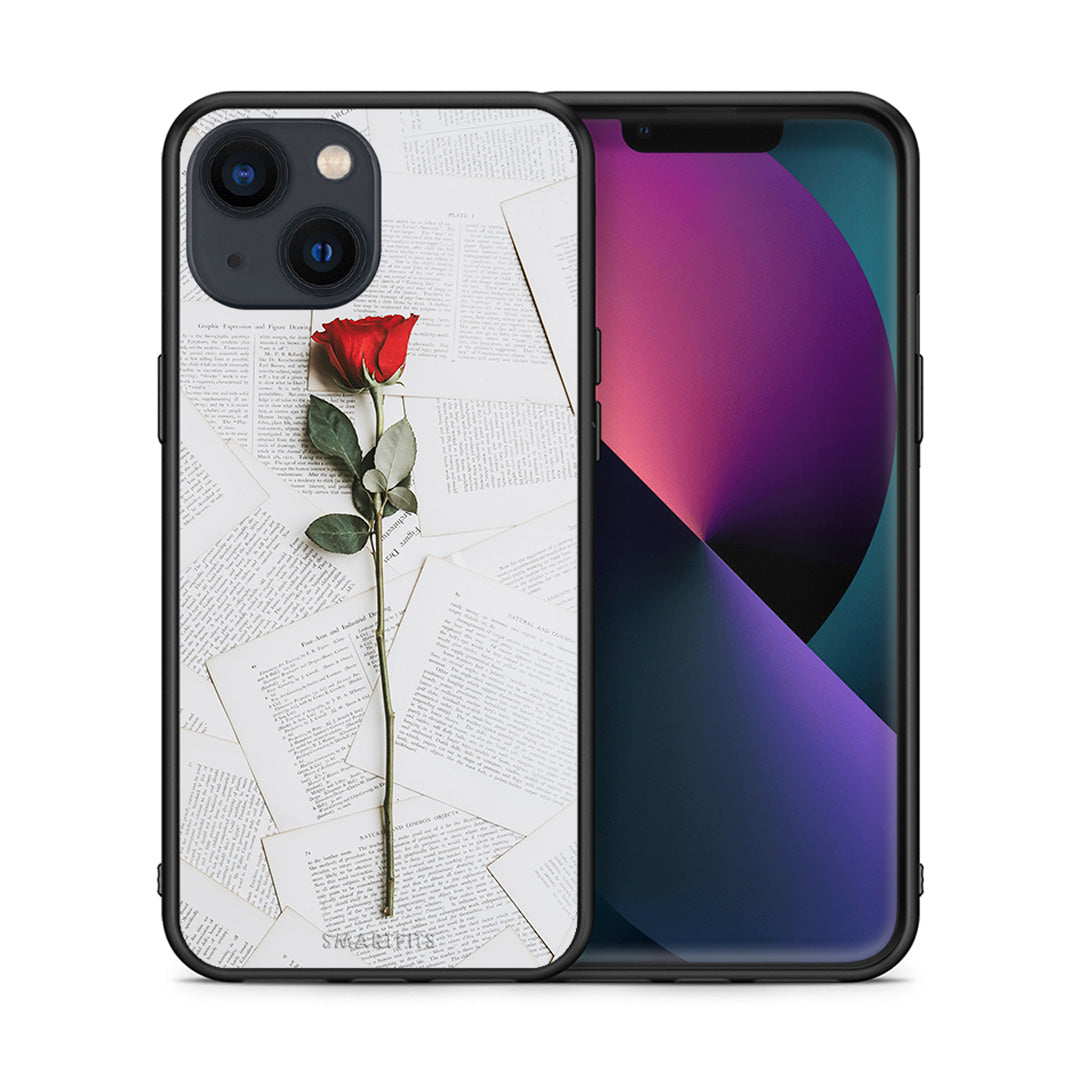 Θήκη iPhone 13 Mini Red Rose από τη Smartfits με σχέδιο στο πίσω μέρος και μαύρο περίβλημα | iPhone 13 Mini Red Rose case with colorful back and black bezels