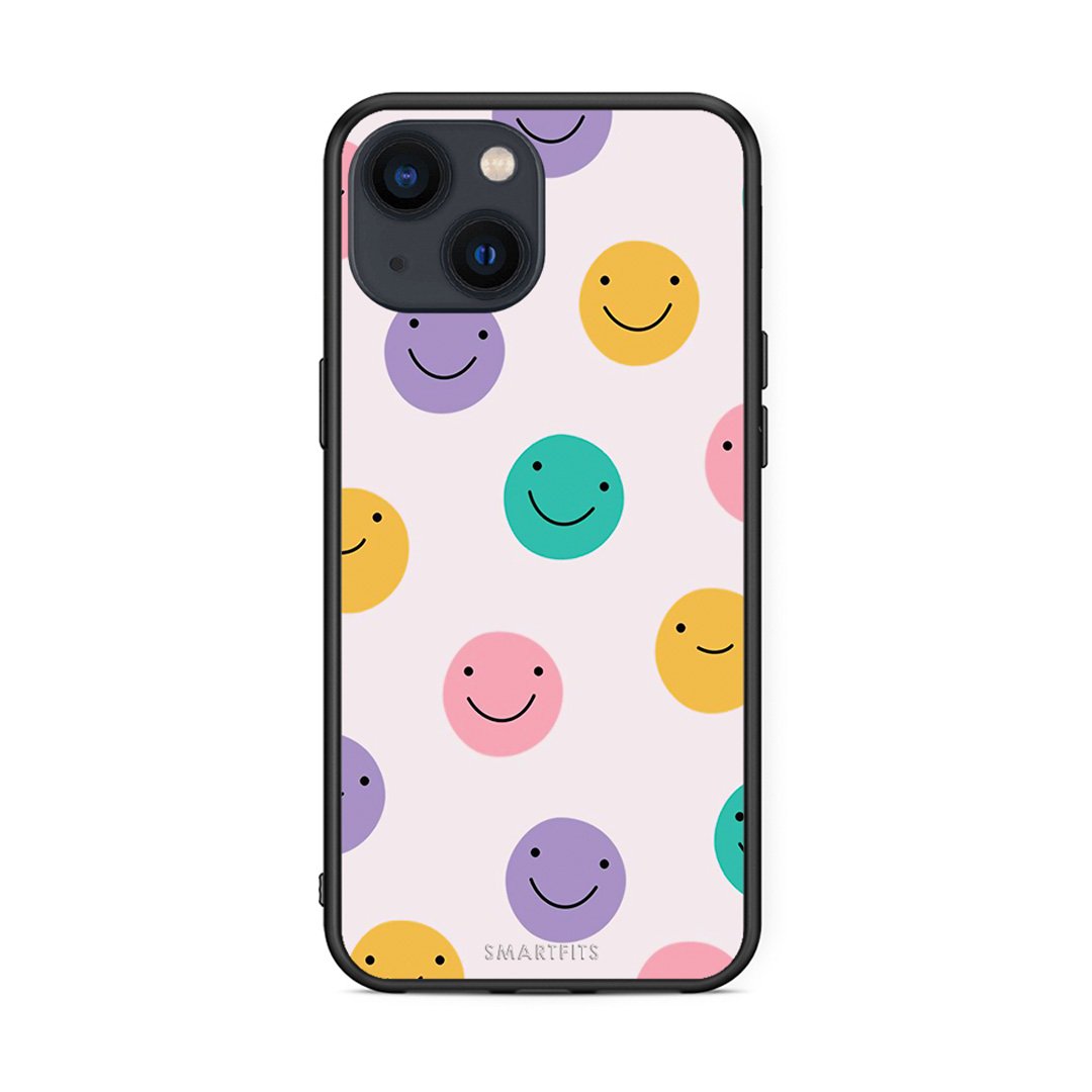 iPhone 13 Smiley Faces θήκη από τη Smartfits με σχέδιο στο πίσω μέρος και μαύρο περίβλημα | Smartphone case with colorful back and black bezels by Smartfits
