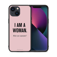 Thumbnail for Θήκη iPhone 13 Superpower Woman από τη Smartfits με σχέδιο στο πίσω μέρος και μαύρο περίβλημα | iPhone 13 Superpower Woman case with colorful back and black bezels