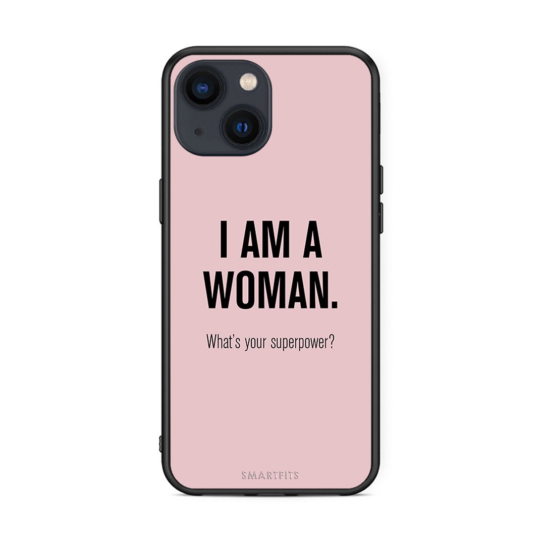 iPhone 13 Superpower Woman θήκη από τη Smartfits με σχέδιο στο πίσω μέρος και μαύρο περίβλημα | Smartphone case with colorful back and black bezels by Smartfits